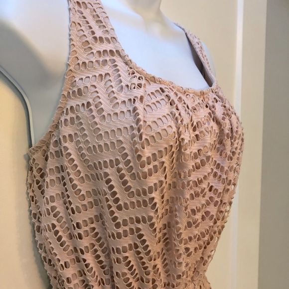 LIBERTY LOVE dusty rose pink chevron lace crochet maxi dress woman’s size S - Picture 2 of 6